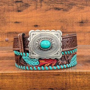 เข็มขัดหนังแฟชั่นสำหรับผู้ชายเข็มขัดหนังแท้หัวเข็มขัดหินเทอร์ควอยส์แบบปรับได้แบบลำลองหรูหรา - Product Image 6