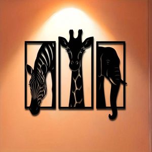 CIFbuy Set di decorazioni da parete in metallo, 3 pezzi, animali africani (zebra, giraffa, elefante), finitura verniciata a forno, decorazioni per la casa, per cappotti da donna - Product Image 3