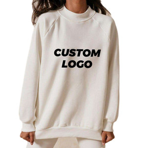 Sudadera de felpa 100% algodón ecológica personalizada para mujer, estilo oversize con hombros caídos, cuello simulado y cuello redondo, parte delantera lisa. - Product Image 1