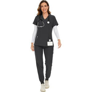 High Quality Woven Nurse Scrubs Uniform <b>Sets</b> Stand Collar Short Sleeve Customized Colors & Logos 2-Piece Unisex Hospital Use - Product Image 1
