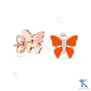 ต่างหูรูปผีเสื้อเคลือบสีส้ม ปีกเคลือบเงา ทองคำแท้ 14K 18K เครื่องประดับหรูหราสำหรับผู้หญิง เหมาะสำหรับงานแต่งงานและงานปาร์ตี้ - Product Image 5