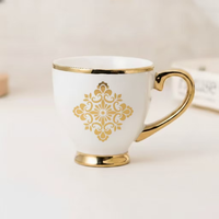 Tasse à café en céramique de style européen, plaquée or, avec bordure et anse et base dorées
