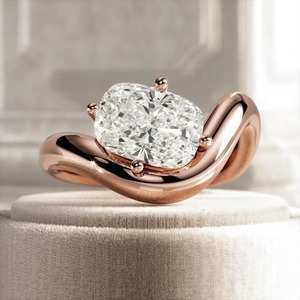 Anillo Solitario Audaz con Diamante Cultivado en Laboratorio de Corte Cojín y Banda Curva Trenzada Única, en Oro de 14k Amarillo, Blanco y Rosa, de Moda para Boda - Product Image 2