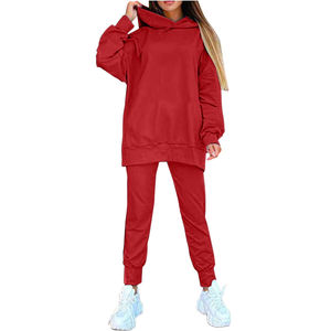 Custom Lightweight Windproof Women's Tracksuits 2-Piece Set Casual Hoodie & Wide Leg Sweatpants Half-Zip Top - Product Image 1