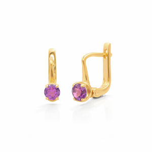 Pendientes Redondos de Plata de Ley 925 con Granate Rodolita, Engaste Solitario con Cierre de 1 Micrón, Bañados en Oro y Rodio - Product Image 1