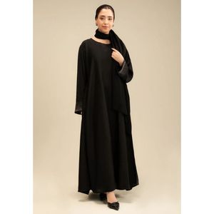 Black Stone Sleeve Abaya for Women Floor-Length Loose Flowing Modest Evening/Formal O-Neck Elegant Stone Detailing Daily <b>Office</b> - Product Image 2