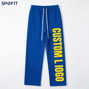 Pantalon de survêtement décontracté unisexe coupe droite ample en molleton épais avec logo personnalisé style vintage streetwear - Product Image 2