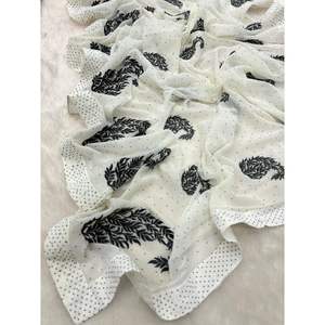 FANTAISIE BLOOMING GEORGETTE TRAVAIL DIAMANT SAREE AVEC BLOUSE INCOUSÉE NOIR - Product Image 1