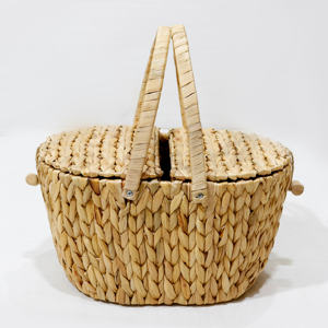 Ensemble de paniers tissés à la main en saule naturel, ovales et circulaires, avec poignée, et grands paniers en jonc de mer noir pour cadeaux - Product Image 6