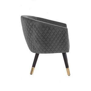 Sillón moderno Arctus de tela gris tapizado con patas de roble malayo negro y dorado para área de espera de hotel. - Product Image 4