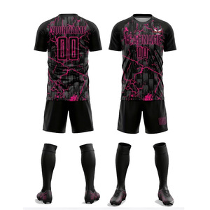 Men's Soccer Jersey Set Short Sleeve Sublimated Quick Dry <b>Athletic</b> Uniform Black Pink Geometric Print soccer uniforms sets men - Product Image 1