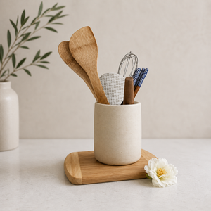 Portautensilios de Cerámica de Arcilla Natural, Acabado Mate Minimalista, Resistente a Altas Temperaturas, Organizador de Almacenamiento para Encimera de Cocina - Product Image 1