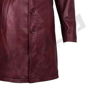 Men's Regular Burgundy Genuine Leather Waterproof Varsity Bomber Jacket Turn-<b>down</b> Collar Zipper Closure Front Outdoor Winter - Product Image 4