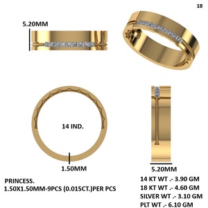 แหวนแต่งงานเพชรทรงปรินเซสคัทสีเหลืองทอง แหวนคลาสสิก - Product Image 5