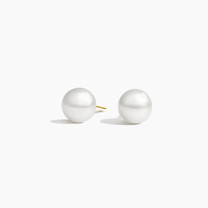 Women's Classic Pearl Stud <b>Earrings</b> Yellow Gold Everyday Wear - Product Image 2