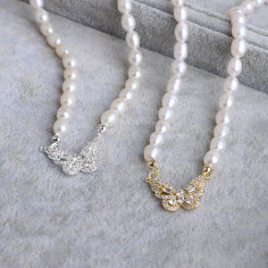 Collier à pampilles papillon entièrement serti de diamants, style coréen, tendance, luxe, perle d'eau douce naturelle, accessoire pour clavicule - Product Image 3