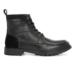 Bottes de combat en cuir noir pour hommes, bottines à lacets, bottes de travail à bout rond avec semelle en caoutchouc robuste pour l'extérieur et les occasions décontractées - Product Image 1