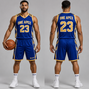 Ensemble Maillot et Short de Basketball Personnalisé Bleu et Or pour Hommes – Respirant, Séchage Rapide, Tenue de Sport d'Équipe – Vente en Gros OEM ODM Professionnel - Product Image 2