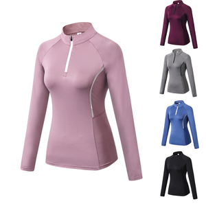 Chemise d'équitation professionnelle de luxe légère pour femme, décontractée, unie, avec logo brodé, fermeture éclair, séchage rapide, extensible - Product Image 3
