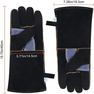 Gants de sécurité en cuir anti-feu, 14 pouces, manchette droite, résistance à la chaleur, protection contre l'abrasion et texture lisse et confortable - Product Image 4