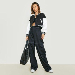 Wholesale Custom Logo Women's Vintage Style Cropped <b>Varsity</b> <b>Jacket</b> New Fashionable Embroidered Leather <b>Jacket</b> Cotton for Outdoor - Product Image 2