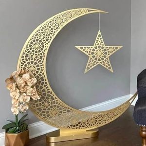 Portavelas de Luna Creciente Chapado en Oro, Decoración Bohemia para el Hogar, para Ramadán, Eid, Diwali, Decoración de Mesa - Product Image 4