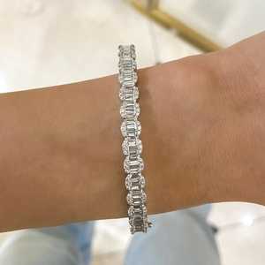 Diamond <b>Bangle</b> Bracelets Pave <b>Set</b> Round Baguette Cut Lab Grown Half Eternity Cuff Bridal Wedding Fine Jewelry 14k 18k Solid Gold - Product Image 4