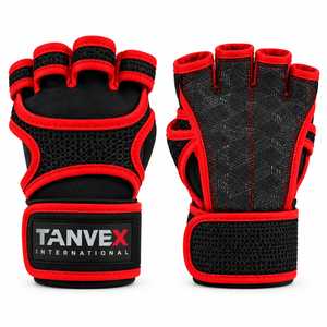TANVEX INTERNATIONAL PU Half <b>Finger</b> Gym Gloves Mesh Breathable Non-Slip Adjustable Wrist <b>Strap</b> Fitness Training Glove - Product Image 5