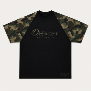 Custom Logo Men's Black Camouflage <b>Raglan</b> <b>Sleeve</b> <b>T</b>-<b>Shirt</b> Regular Fit Eco-Friendly Screen Printed Jersey Cotton O-Neck Printed - Product Image 1