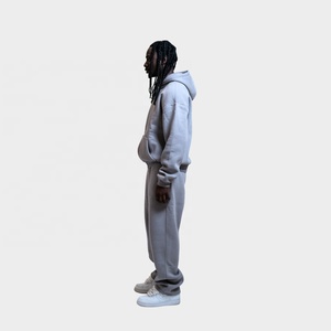 OEM Custom High Quality Men's Winter Jogger XL Size Two-Piece Zip <b>Jacket</b> <b>Rhinestone</b> Hooded Solid Cotton Zipper Fleece Tracksuits - Product Image 3