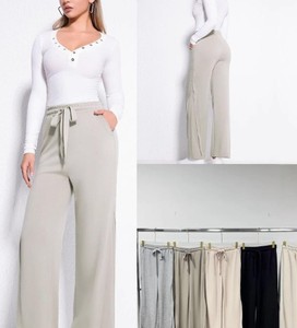 Nouveau pantalon de sport décontracté transfrontalier uni taille haute coupe droite en coton/polyester pour l'automne - Product Image 5