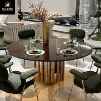 Ensemble de table à manger ronde en verre avec cadre en acier inoxydable doré de luxe de haute qualité pour la salle à manger à domicile