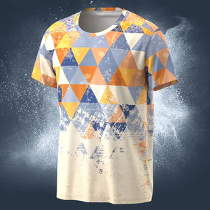 เสื้อยืดสั่งทำราคาส่งปี 2026 ลายกราฟิกสามเหลี่ยมหลากสีทันสมัย ผ้าระบายอากาศน้ำหนักเบา พิมพ์ลายแบบซับลิเมชั่น - Product Image 4