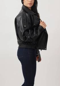 Chaqueta de cuero sintético negra oversize vintage para mujer al por mayor, estilo motero, abrigo de moda urbana, chaquetas de PU holgadas para mujer - Product Image 2