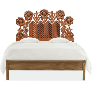 Cabecero de Cama de Madera Tallada Smart Art, Diseño de Hojas y Flores en Color Marrón Natural, Cabecero Queen de Madera Sintética, Decoración de Pared Vintage - Product Image 3