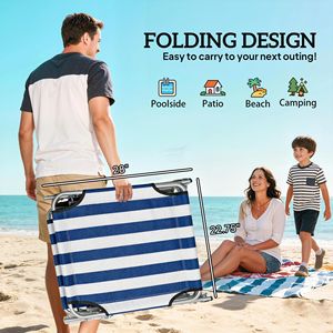 Outdoor <b>Pool</b> Folding <b>Tanning</b> Lounge Chair with Sun Shade Blue and White Aluminum Frame Olefin Cushion for <b>Tanning</b> by the <b>Pool</b> - Product Image 5