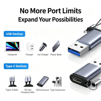 Adaptateur USB 3.0 OTG gratuit avec porte-clés, USB-C femelle vers USB mâle, transfert de données haute vitesse, chargeur pour mobiles, ordinateurs portables, PC, câble PD mini