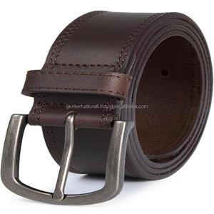 เข็มขัดลำลองหนังสีน้ำตาลเข้มสำหรับผู้ชายหัวเข็มขัดทองเหลืองแบบเย็บติดทนทาน - Product Image 2