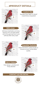 Serviette en lin avec motif de pinson rouge, les points vifs ajoutent une énergie festive et animée. - Product Image 2