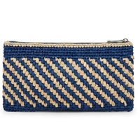 Tas Selempang Jerami Geometris dengan Kancing, Gaya Bohemian, Anyaman Biru dan Beige, untuk Penggunaan Sehari-hari, Tas Wanita, Lapisan Katun, Rumbai
