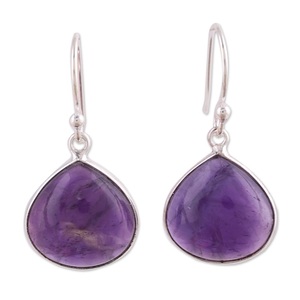 Natural Amethyst 925 Sterling Silver Long Drop <b>Hook</b> <b>Earrings</b> Handmade Gemstone February Birthstone Gift - Product Image 5