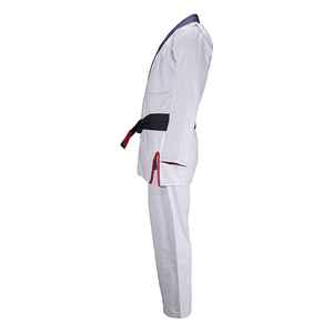 Uniforme de Karate Blanco con Ribete Azul y Cinturón Negro para Adultos, Unisex, Ropa de Artes Marciales de Algodón Resistente - Product Image 2