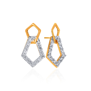 Pendientes de Oro de 14K con Hexágono Geométrico y Diamantes Redondos Cultivados en Laboratorio, Joyería Fina Elegante para Mujer - Product Image 3