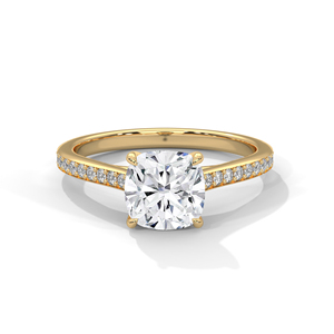 Unique Engagement Or Wedding <b>Rings</b> Made From 14K Yellow <b>Gold</b> Four Prong <b>Set</b> Brilliant Cushion Cut Lab Grown Diamond Women <b>Ring</b> - Product Image 1