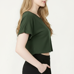 <b>Top</b> Manufacturer Women <b>Crop</b> <b>Top</b> O Neck Breathable Short Sleeve Loose Fit Girls Oversized <b>Crop</b> <b>Top</b> Lightweight Gym <b>Crop</b> <b>Top</b> OEM - Product Image 2