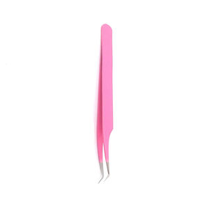 Pinzas para Pestañas de Alta Calidad, Color Rosa, Mango Recubierto, Punta Metálica de Acero, Curvada, para Extensión de Volumen - Product Image 5