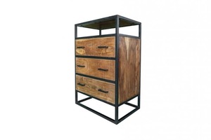Industrial Rustic Solid Wood Nightstand with 3 <b>Drawers</b> Modern Bedroom Furniture Storage Cabinet - Product Image 3