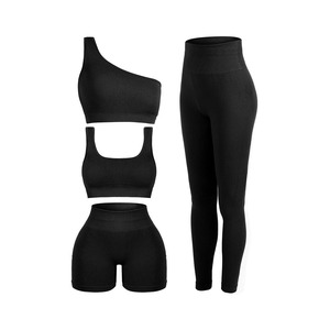 Custom logo Fitness Sports Yoga <b>Jacket</b> High Waist Leggings 4Pcs Activewear Set Gym <b>Workout</b> Long Sleeve Yoga Sets for Women - Product Image 1