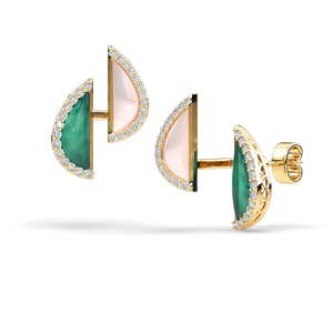 Elegant Natural Diamond <b>Earrings</b> 10K 14K 18K Gold Half Moon Geometric Design <b>Green</b> Pink Stone Stud <b>Earrings</b> Luxury Jewelry - Product Image 4