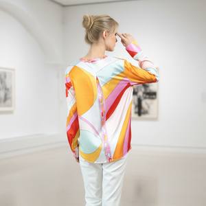 Chemisier en soie à imprimé abstrait coloré pour femmes, haut décontracté à manches longues et <span class=keywords><strong>col</strong></span> en <span class=keywords><strong>V</strong></span> - Product Image 3